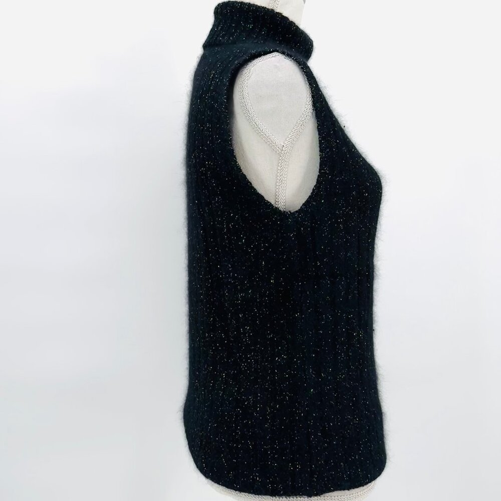 PRONTO MODA Metallic Speckled Silk/Angora/Lambswool Sleeveless Turtleneck - Picture 4 of 9